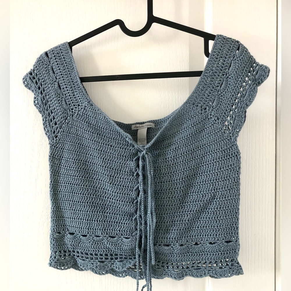 Charlotte Russe Slate Blue Crochet Tank Top